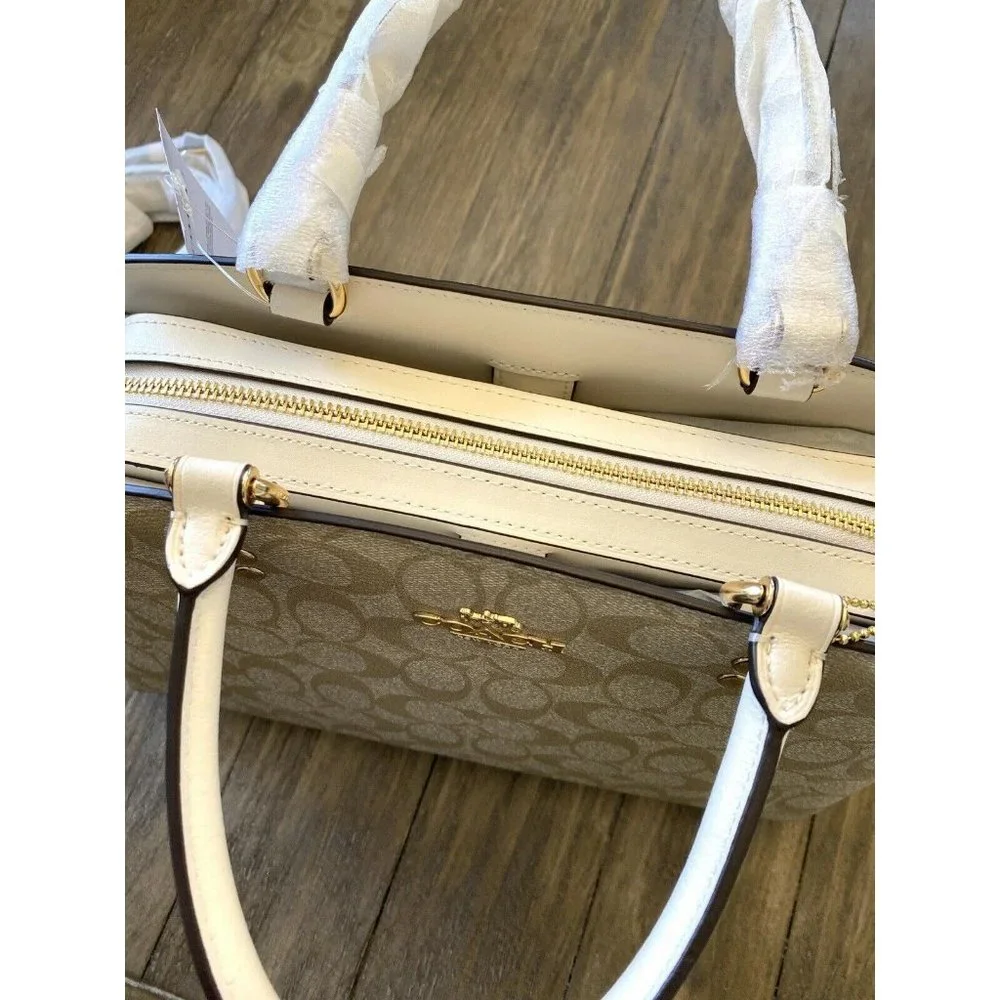 COACH NWT $428 Lillie Carryall Handbag Gold/Chalk) Signature Canvas Detachable - Picture 7 of 12